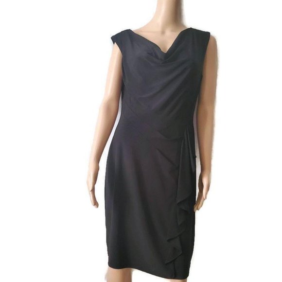 Evan-Picone Women's Classic Black Cap Sleeves Drape Neckline Cocktail Dress Sz 8 - Picture 2 of 13